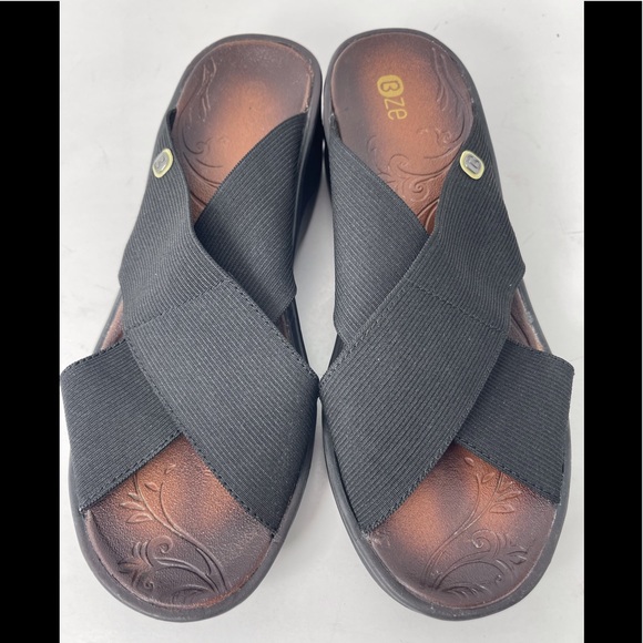 BZEES Desire Crisscross Platform Wedge Black Sandal Women’s Size 6.5M. - Picture 10 of 15